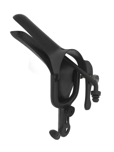 Graves ebonized vaginal speculum with non-reflective matte black coating for laser and LEEP procedures.